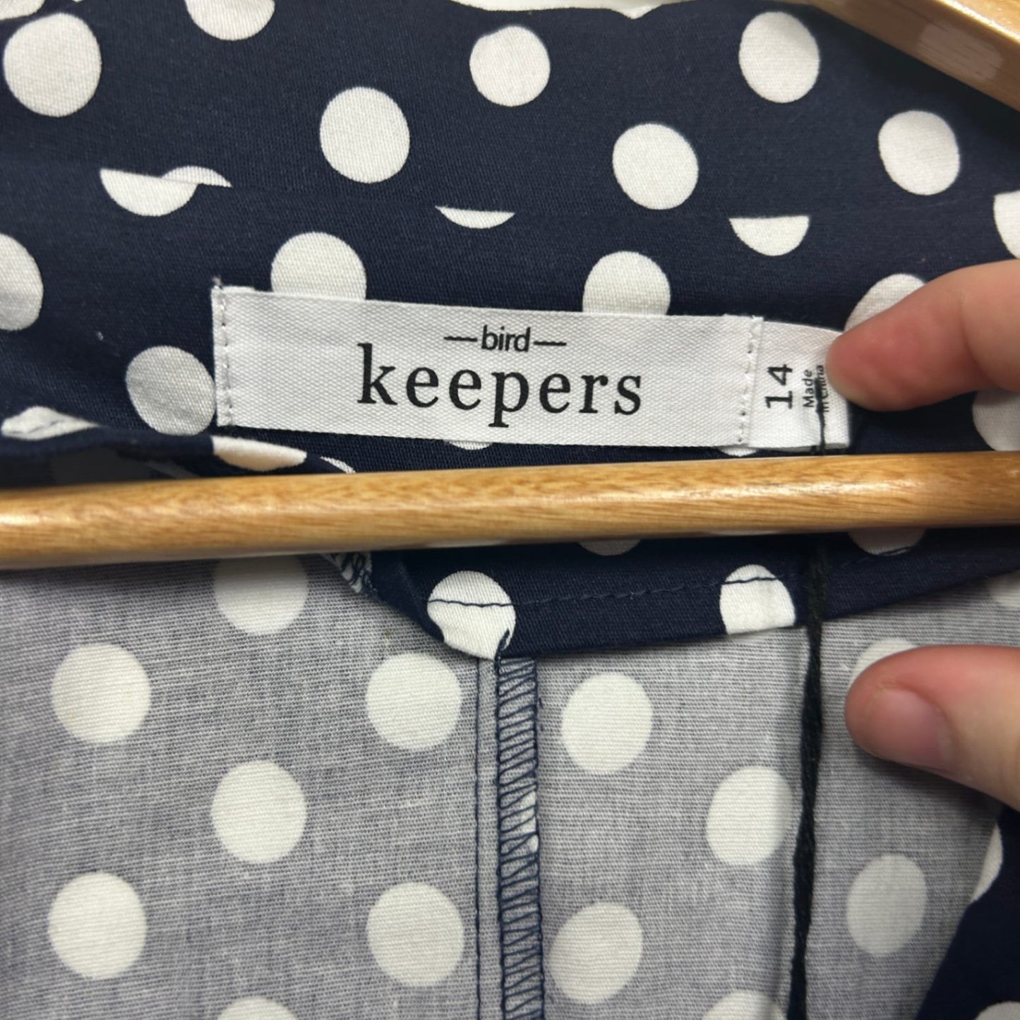 New Bird Keepers Jacket Blazer Size 14 Polka Dots Navy White Birdsnest