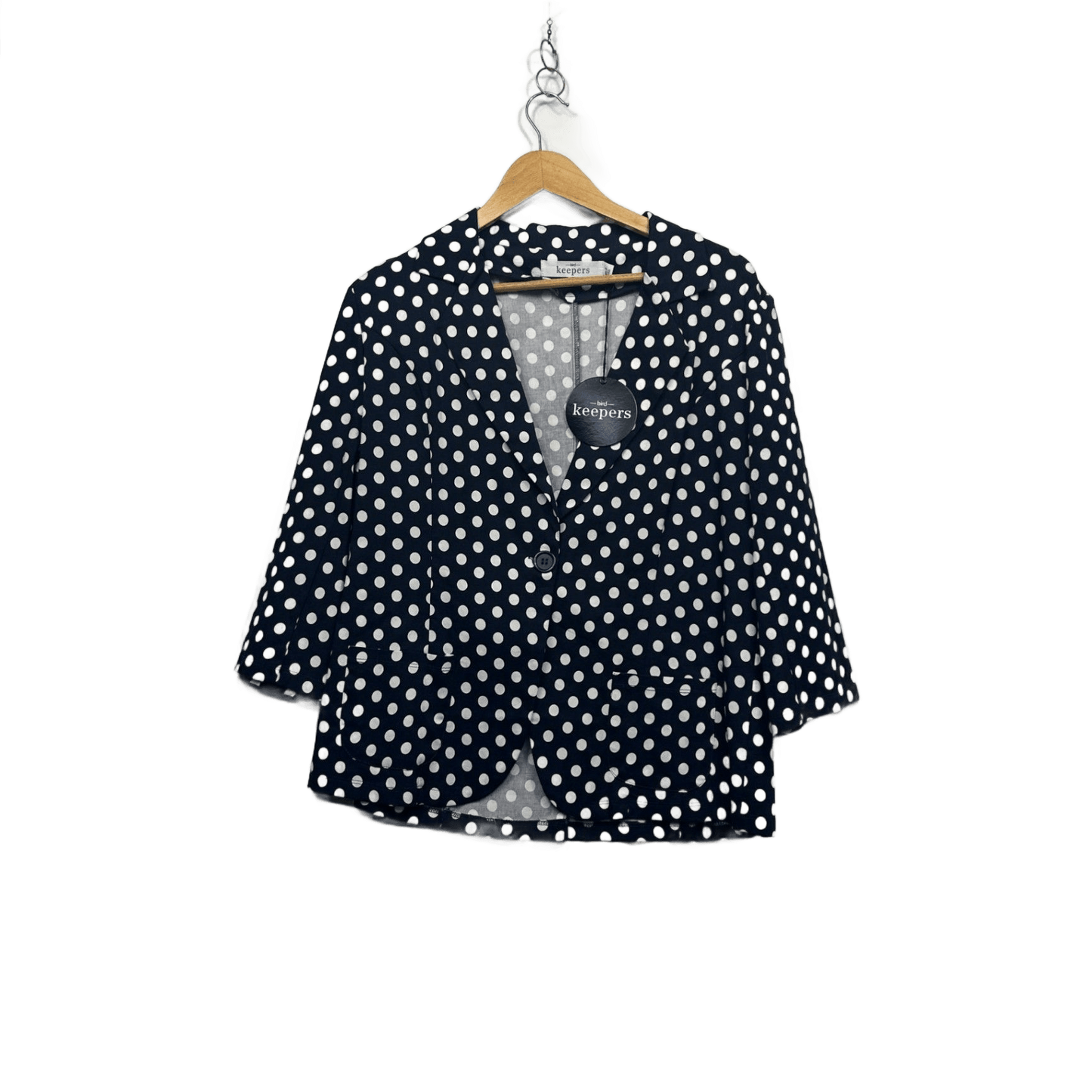 New Bird Keepers Jacket Blazer Size 14 Polka Dots Navy White Birdsnest