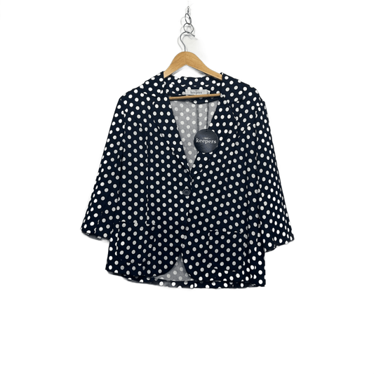 New Bird Keepers Jacket Blazer Size 14 Polka Dots Navy White Birdsnest