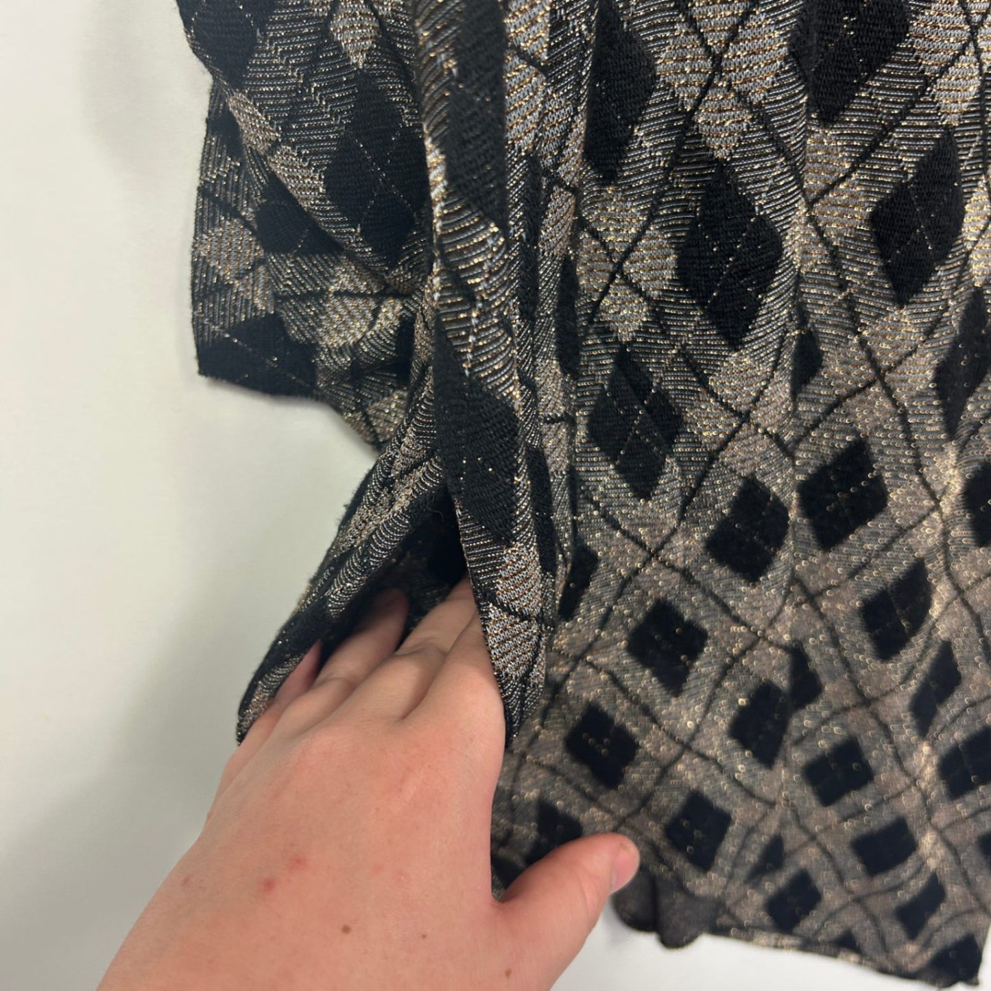Liz Davenport Jacket Top Size 12 Black Gold Metallic Check Evening