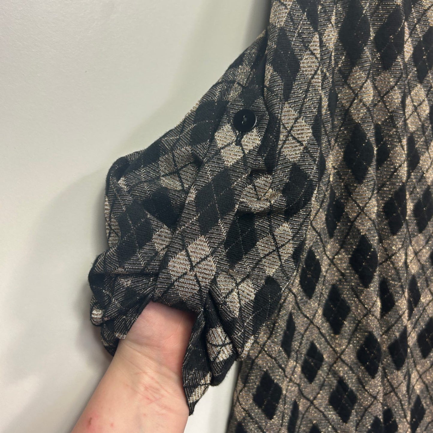 Liz Davenport Jacket Top Size 12 Black Gold Metallic Check Evening