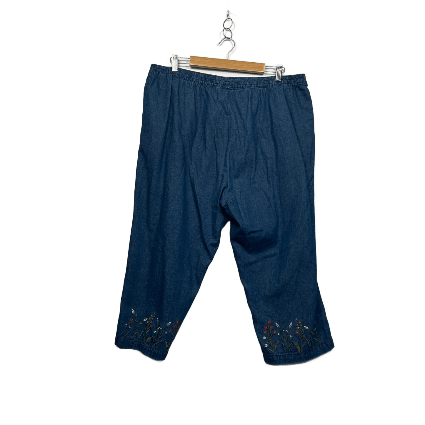 Damart Womens Blue Denim Cropped Trousers Size 20 Embroidered Floral