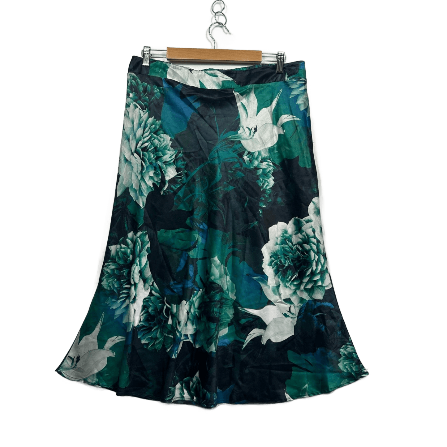 YOU+ALL Women's Green Floral Elastic Waist Skirt Size 16 Midi Length
