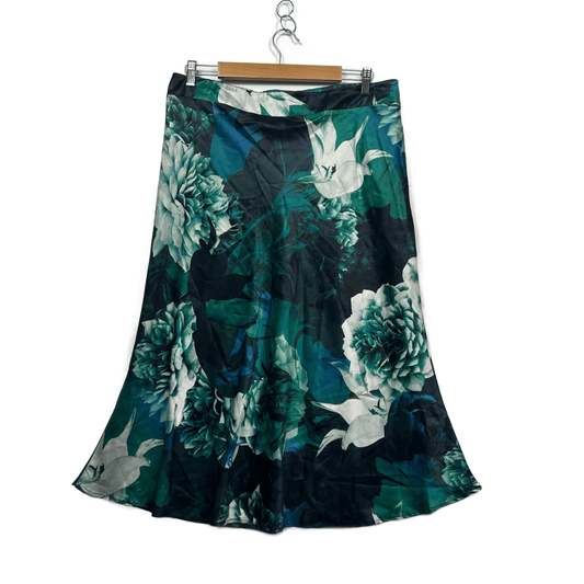 YOU+ALL Women's Green Floral Elastic Waist Skirt Size 16 Midi Length