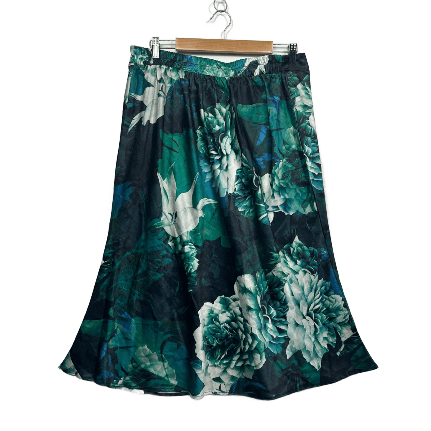 YOU+ALL Women's Green Floral Elastic Waist Skirt Size 16 Midi Length