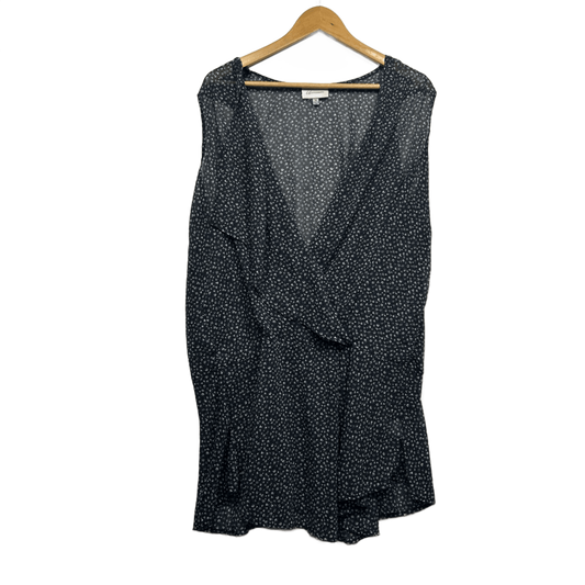 Autograph Black Floral Sleeveless Deep V Neck Sheer Top Size 18