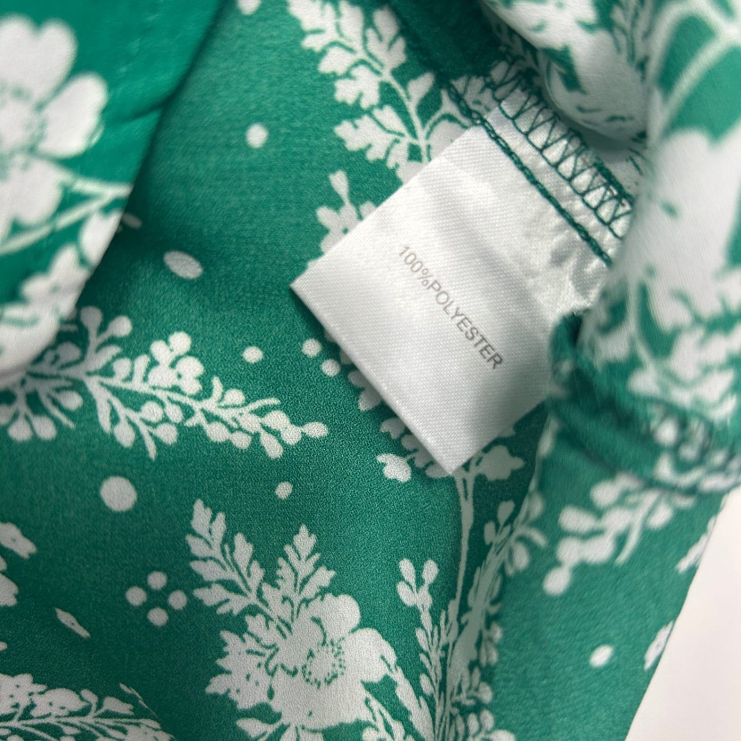 Autograph Green Short Sleeve V-Neck Floral Button Up Peplum Top Size 14