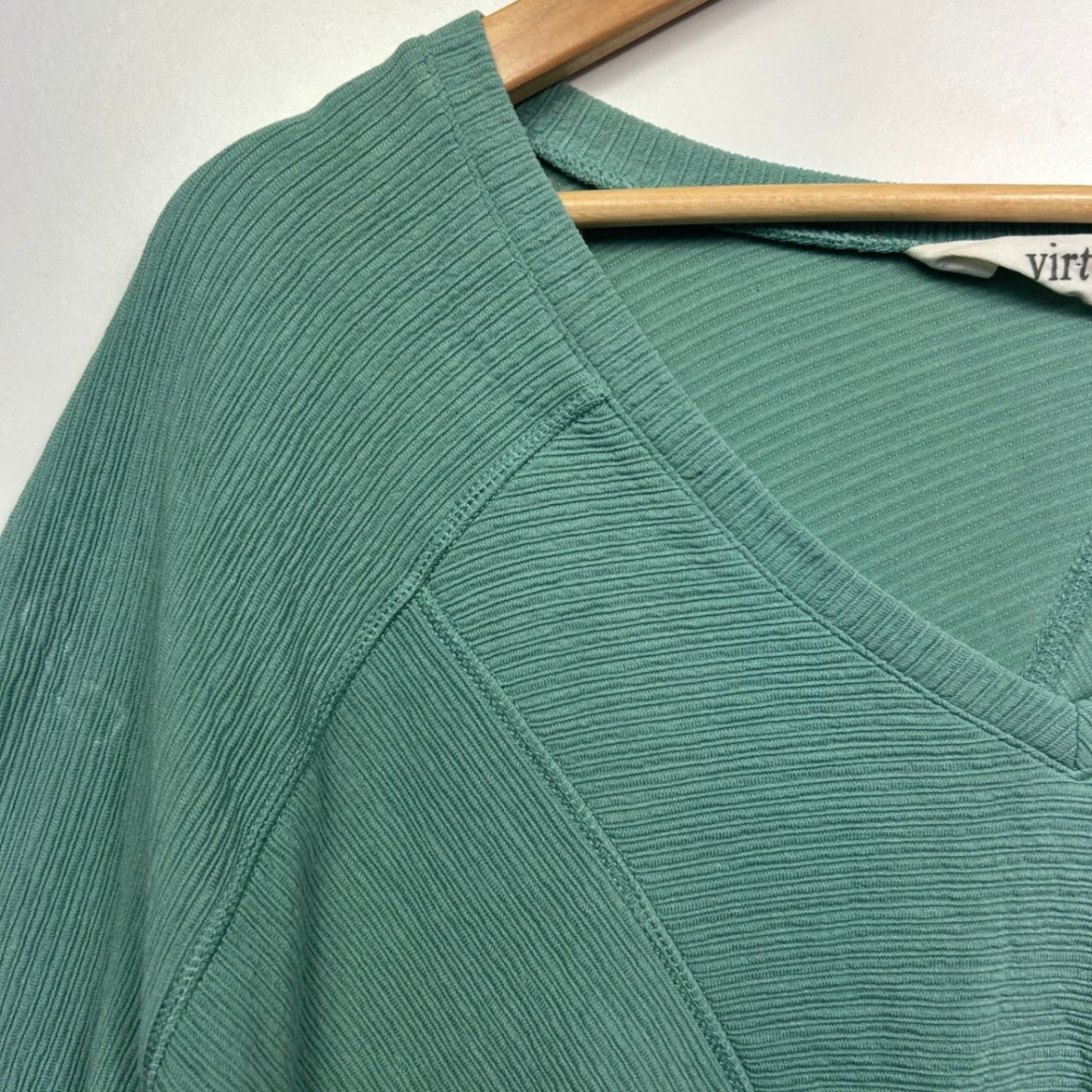 Virtuelle Green 3/4 Sleeve Viscose Ribbed Tunic Top Size 20 Plus Large