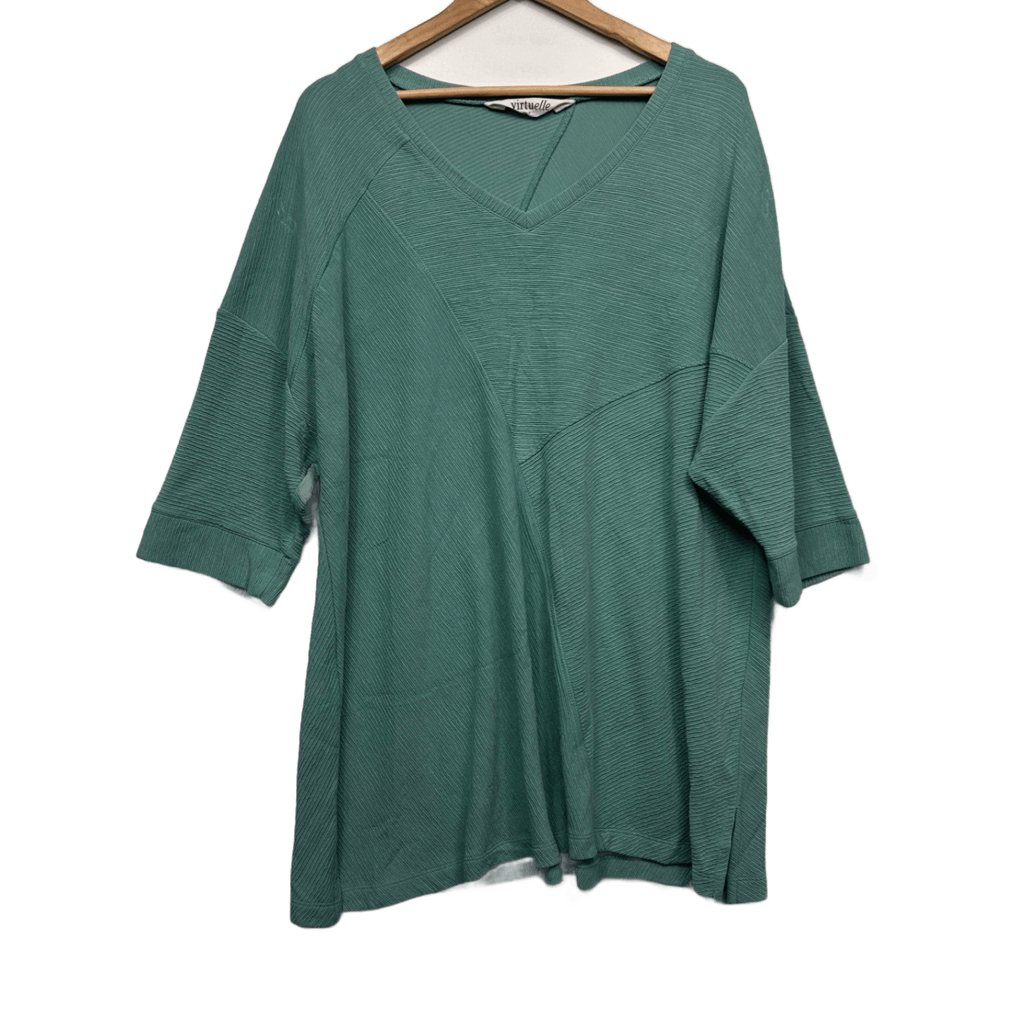 Virtuelle Green 3/4 Sleeve Viscose Ribbed Tunic Top Size 20 Plus Large