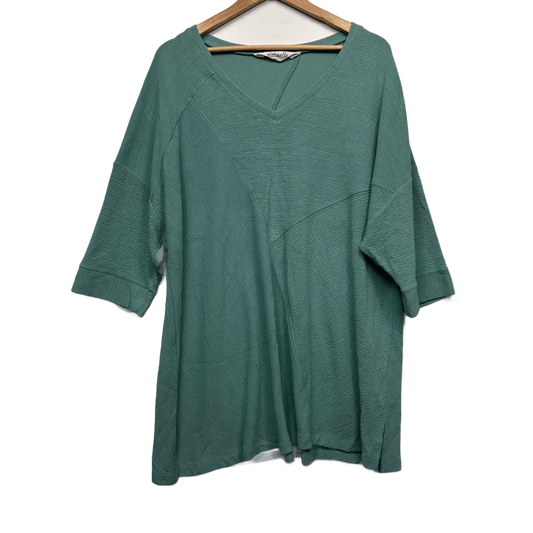 Virtuelle Green 3/4 Sleeve Viscose Ribbed Tunic Top Size 20 Plus Large
