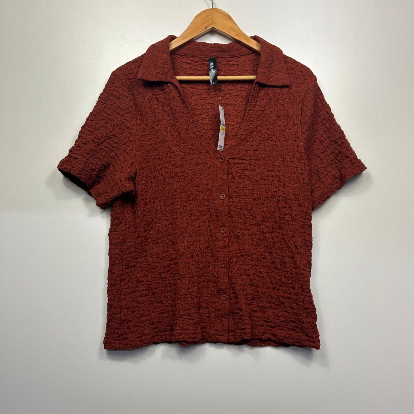 New edited Womens Rust Collared Short Sleeve Ribbed Top Size 18