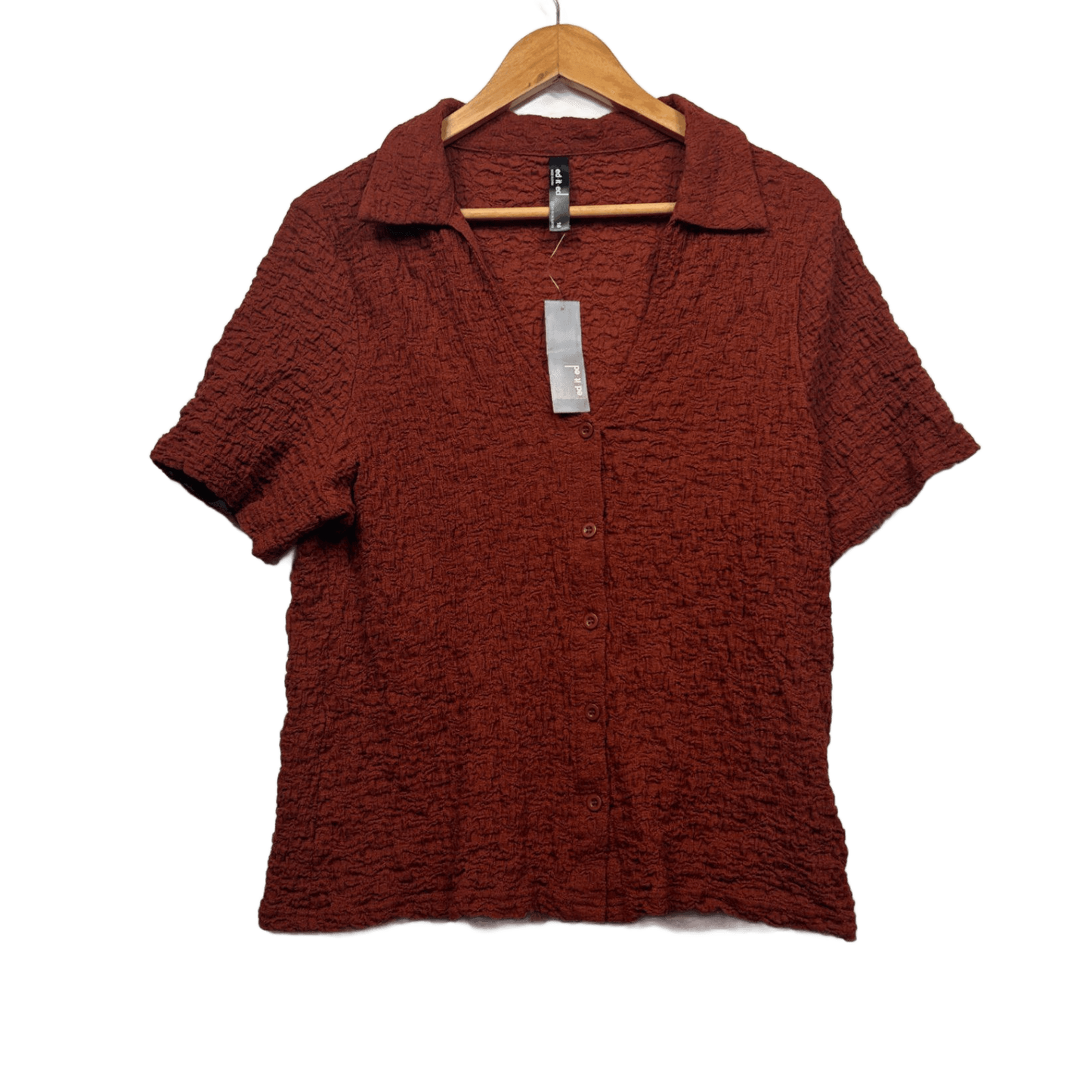 New edited Womens Rust Collared Short Sleeve Ribbed Top Size 18