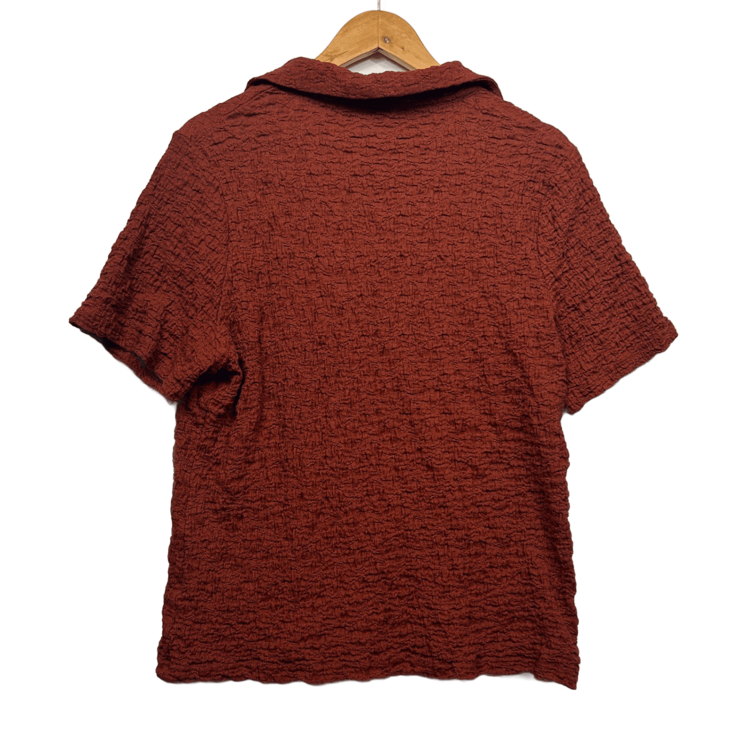 New edited Womens Rust Collared Short Sleeve Ribbed Top Size 18