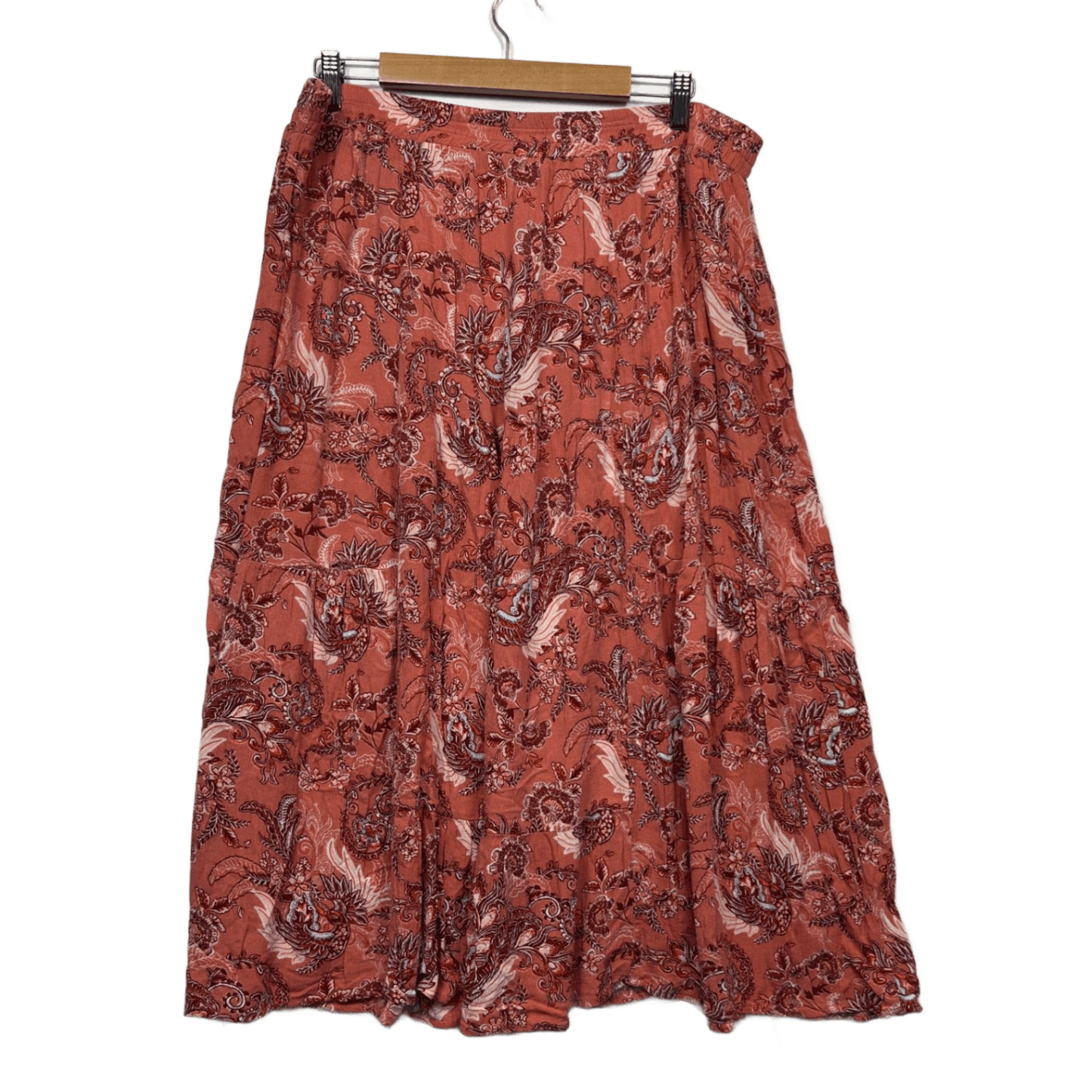 Paisley Print Midi Length Rust Viscose Maxi Skirt Size 20 - 22