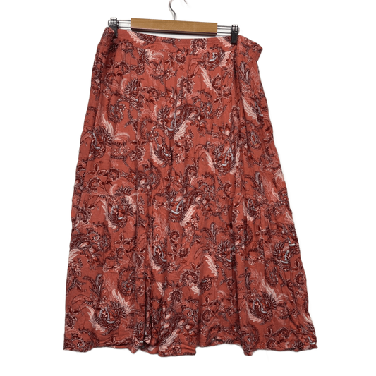 Paisley Print Midi Length Rust Viscose Maxi Skirt Size 20 - 22
