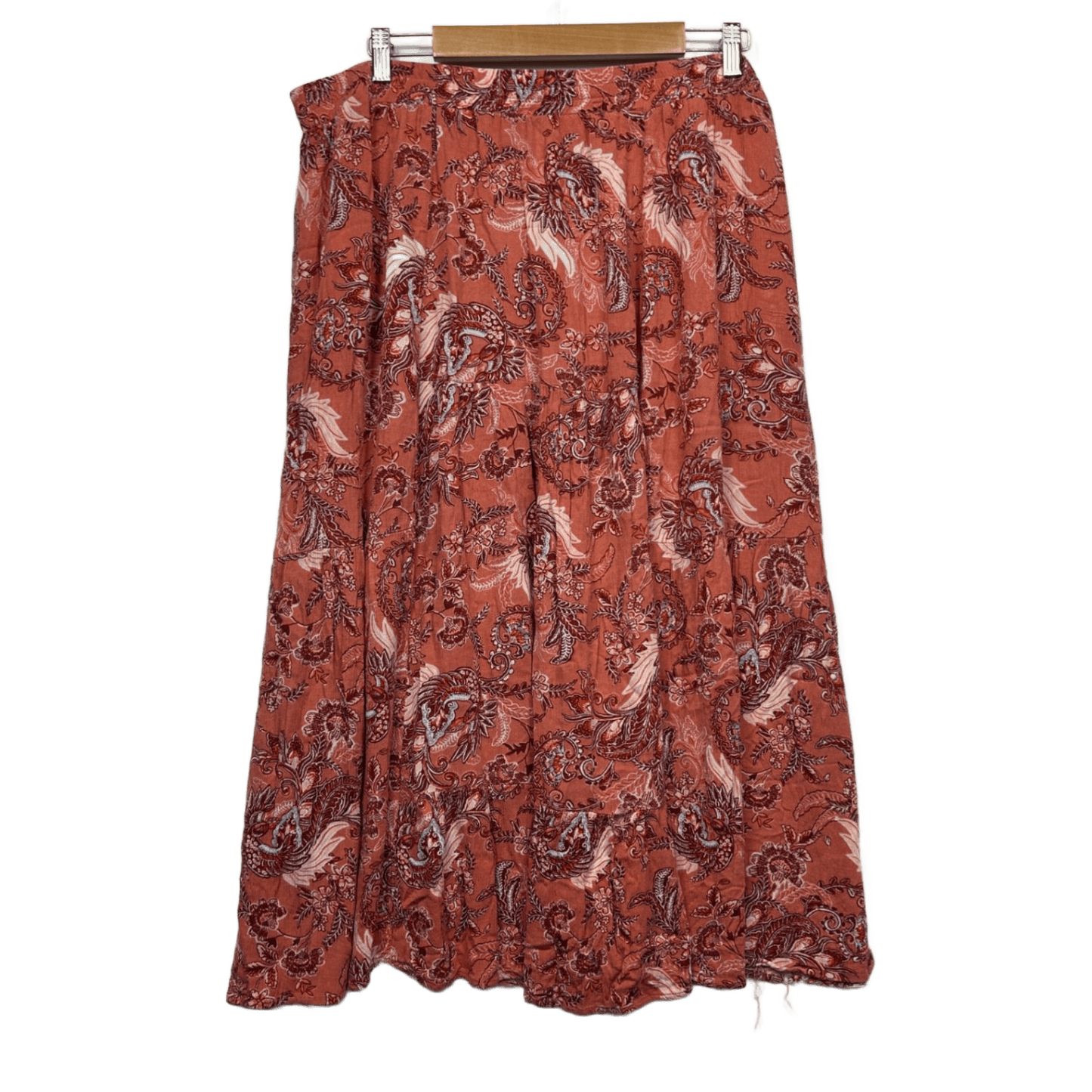 Paisley Print Midi Length Rust Viscose Maxi Skirt Size 20 - 22