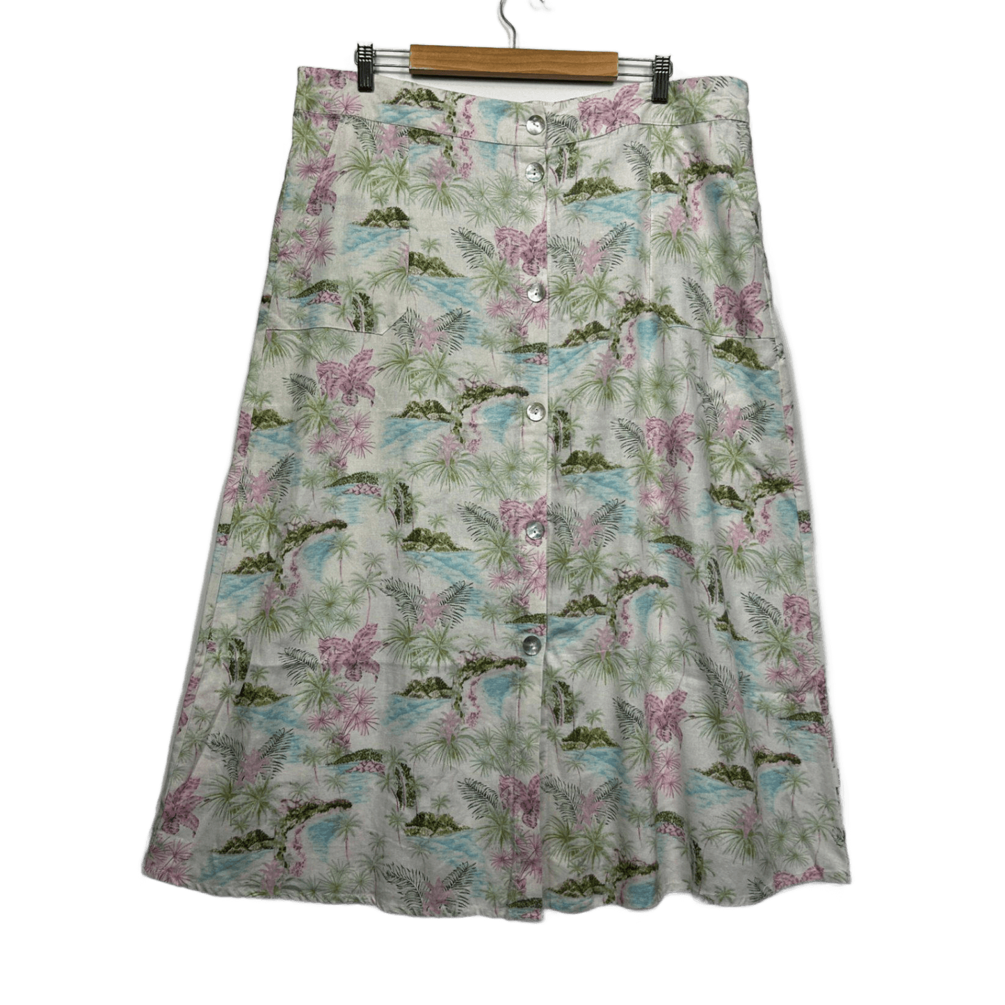 Piping Hot Multicoloured Linen Blend Floral Maxi Skirt Size 20 Pockets