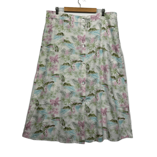 Piping Hot Multicoloured Linen Blend Floral Maxi Skirt Size 20 Pockets