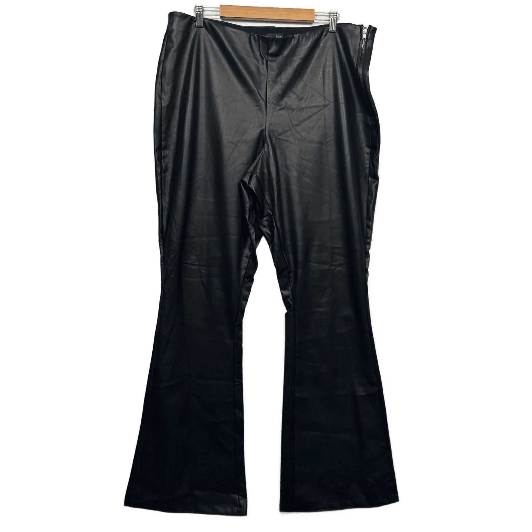 City Chic Black Faux Leather PVC Flared Pants Trousers Size 22