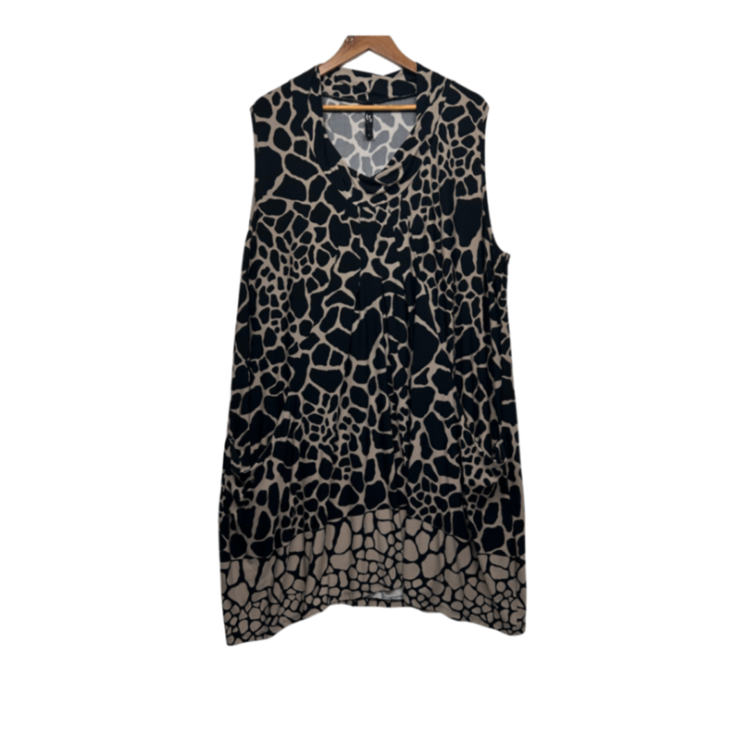 Taking Shape Tunic Dress Sleeveless Beige Black Size 22 XL Plus