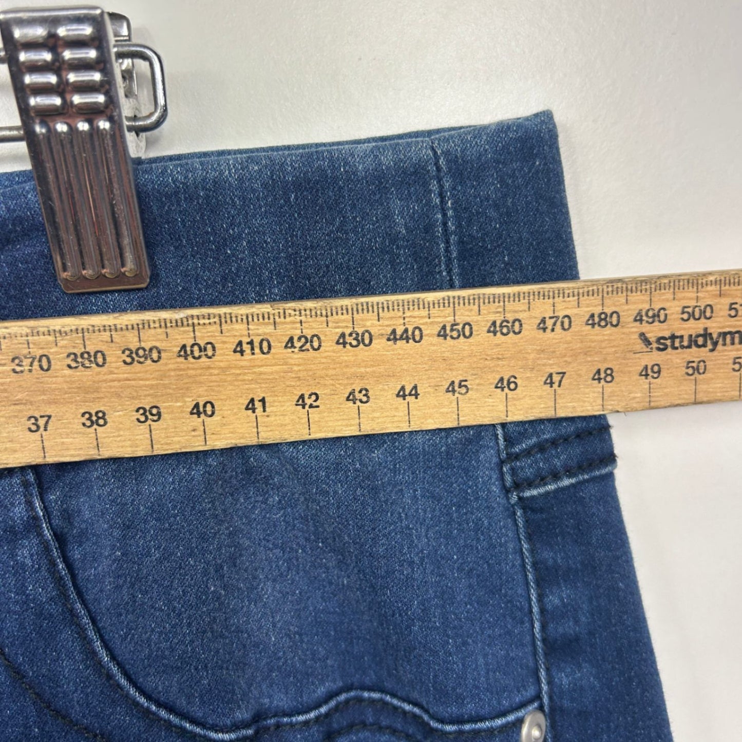 Virtuelle Women Blue Denim Stretch Pull-On Pockets Cropped Pants Size 18