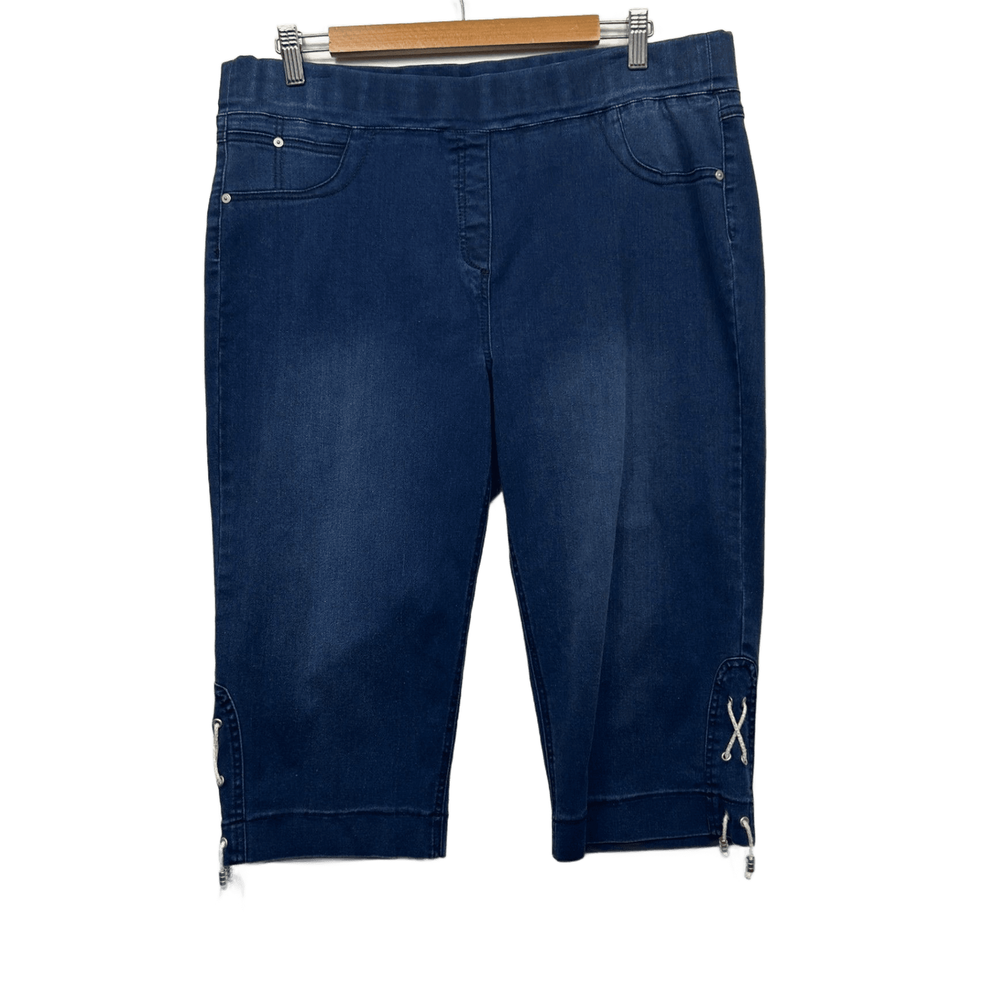 Virtuelle Women Blue Denim Stretch Pull-On Pockets Cropped Pants Size 18