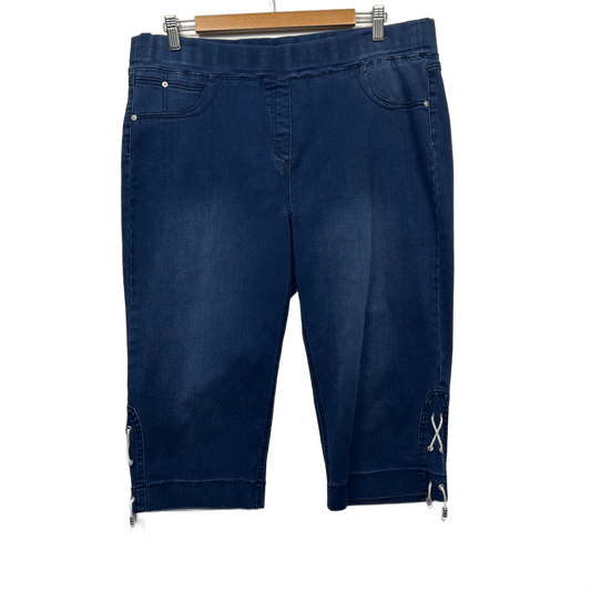 Virtuelle Women Blue Denim Stretch Pull-On Pockets Cropped Pants Size 18