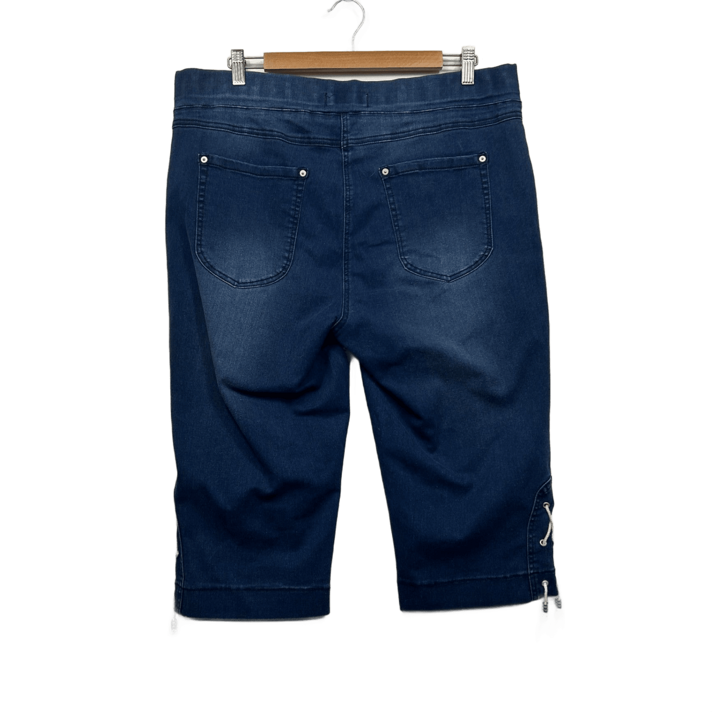 Virtuelle Women Blue Denim Stretch Pull-On Pockets Cropped Pants Size 18
