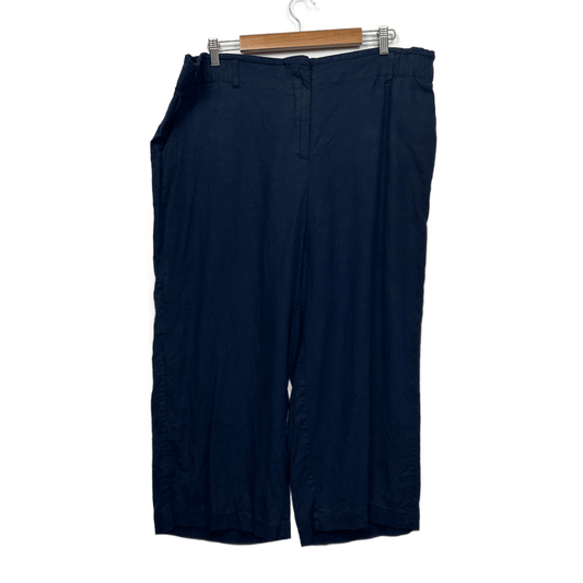 Katies Navy Blue Wide Leg Cropped Pants Size 20 Linen Viscose Blend Pockets