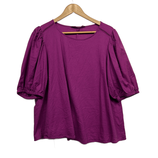 Katies Purple Linen Blend Short Sleeve Top Blouse Size 18