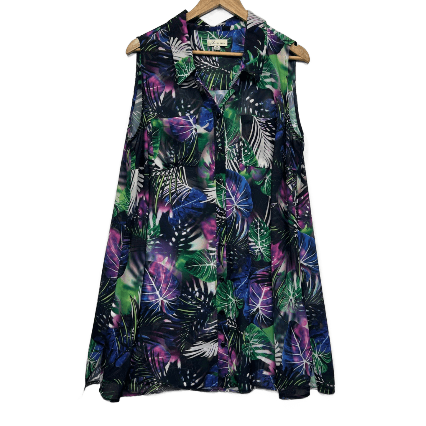 Autograph Multicoloured Sleeveless Button Up Tunic Top Sheer Size 16