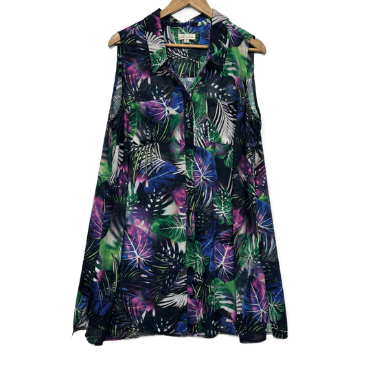 Autograph Multicoloured Sleeveless Button Up Tunic Top Sheer Size 16