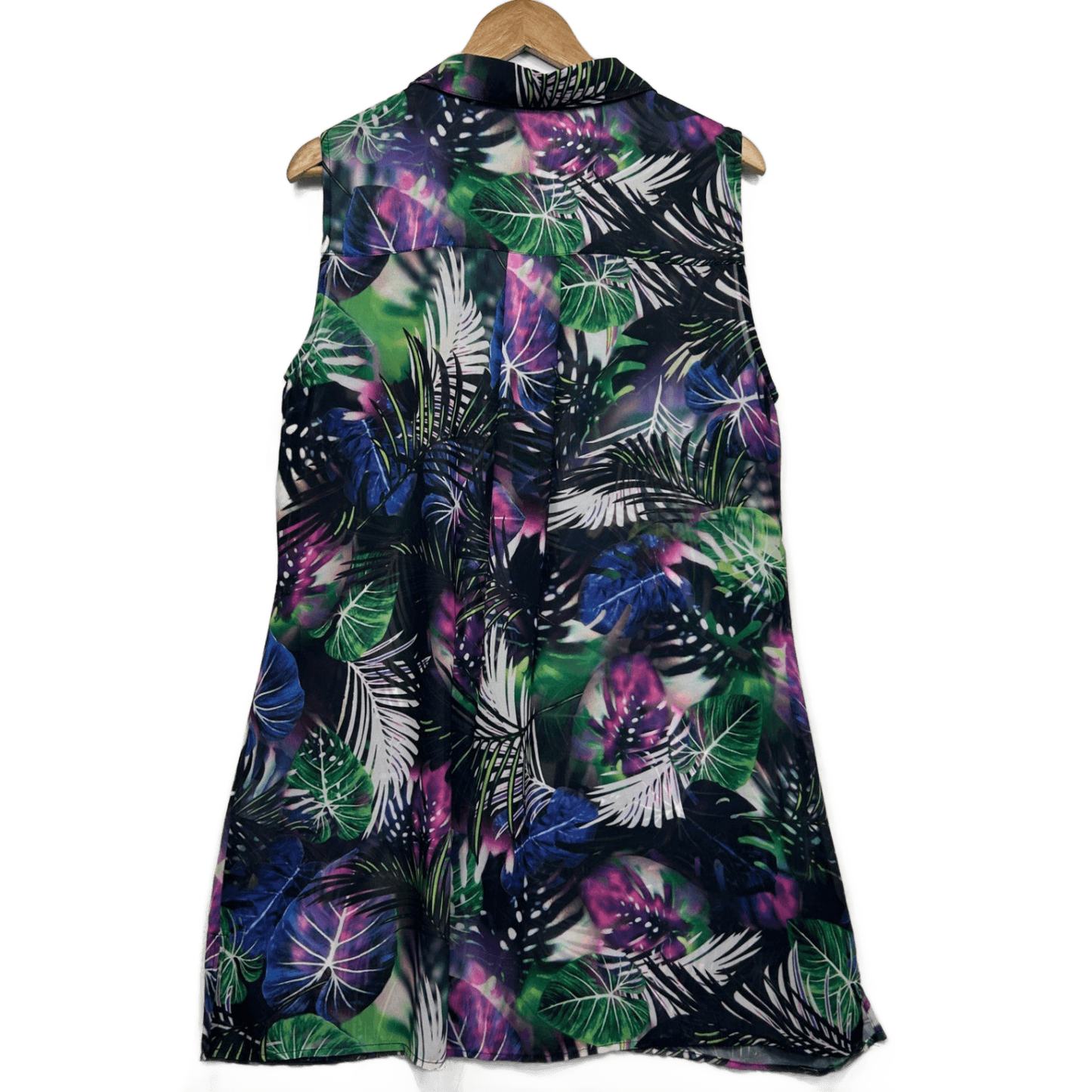 Autograph Multicoloured Sleeveless Button Up Tunic Top Sheer Size 16