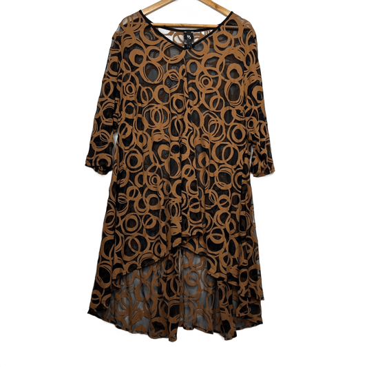 Taking Shape Top Layer Dress Size 20 Sheer Long Sleeve Brown Black Mesh Hi Low