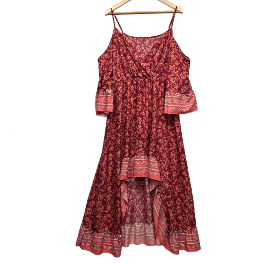 SHEIN Boho Floral Maxi Dress Cold Shoulder Sleeve Hi Low Hem Size 14 16