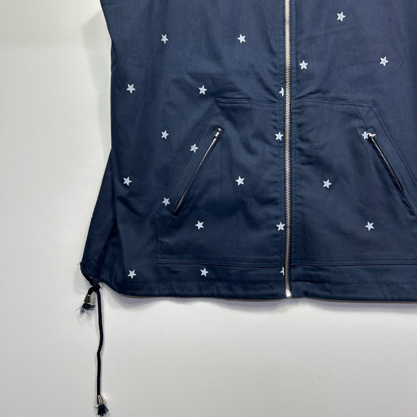 Geiger Navy Star Print Cotton Blend Sleeveless Zip Vest Sz 22 Made in Australia