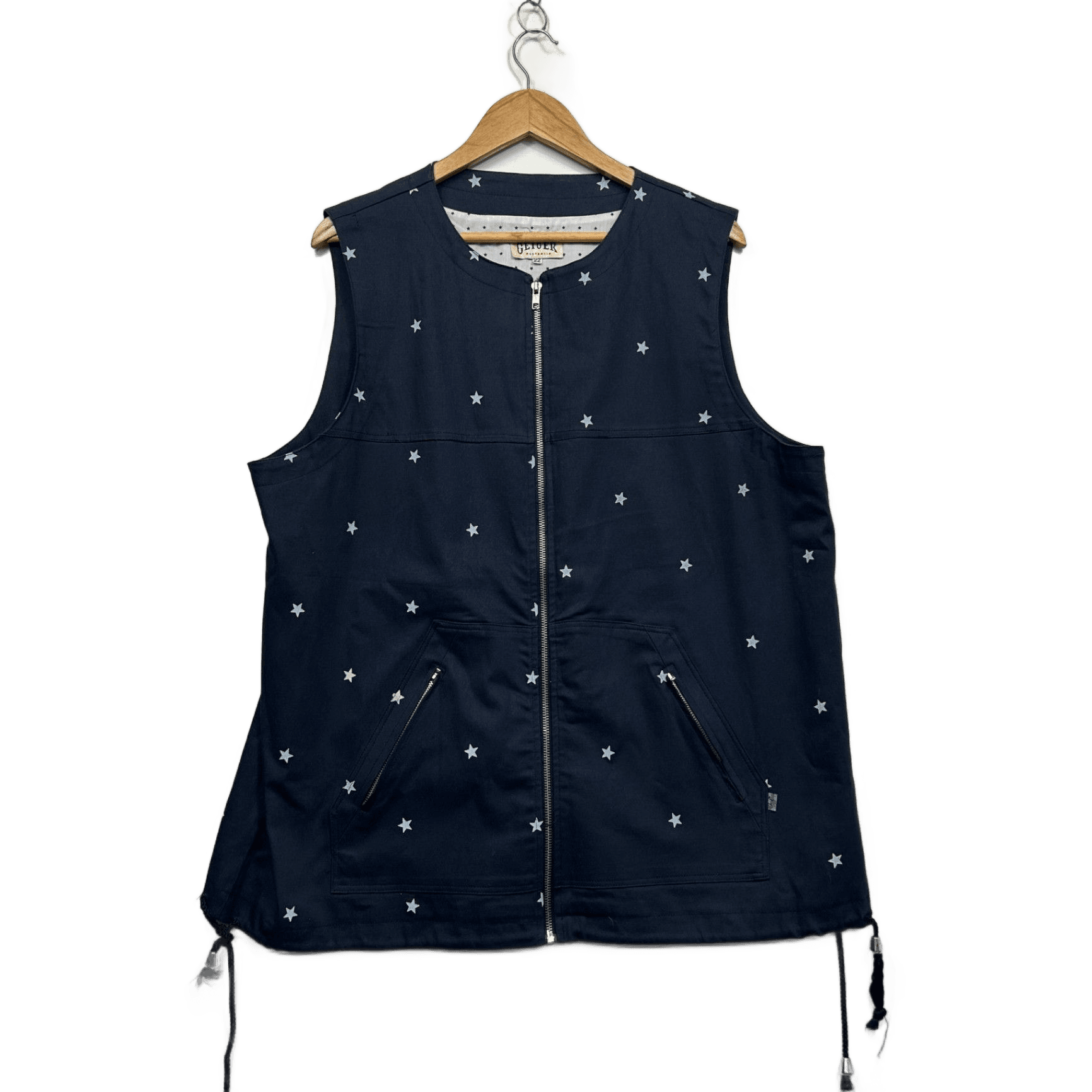 Geiger Navy Star Print Cotton Blend Sleeveless Zip Vest Sz 22 Made in Australia
