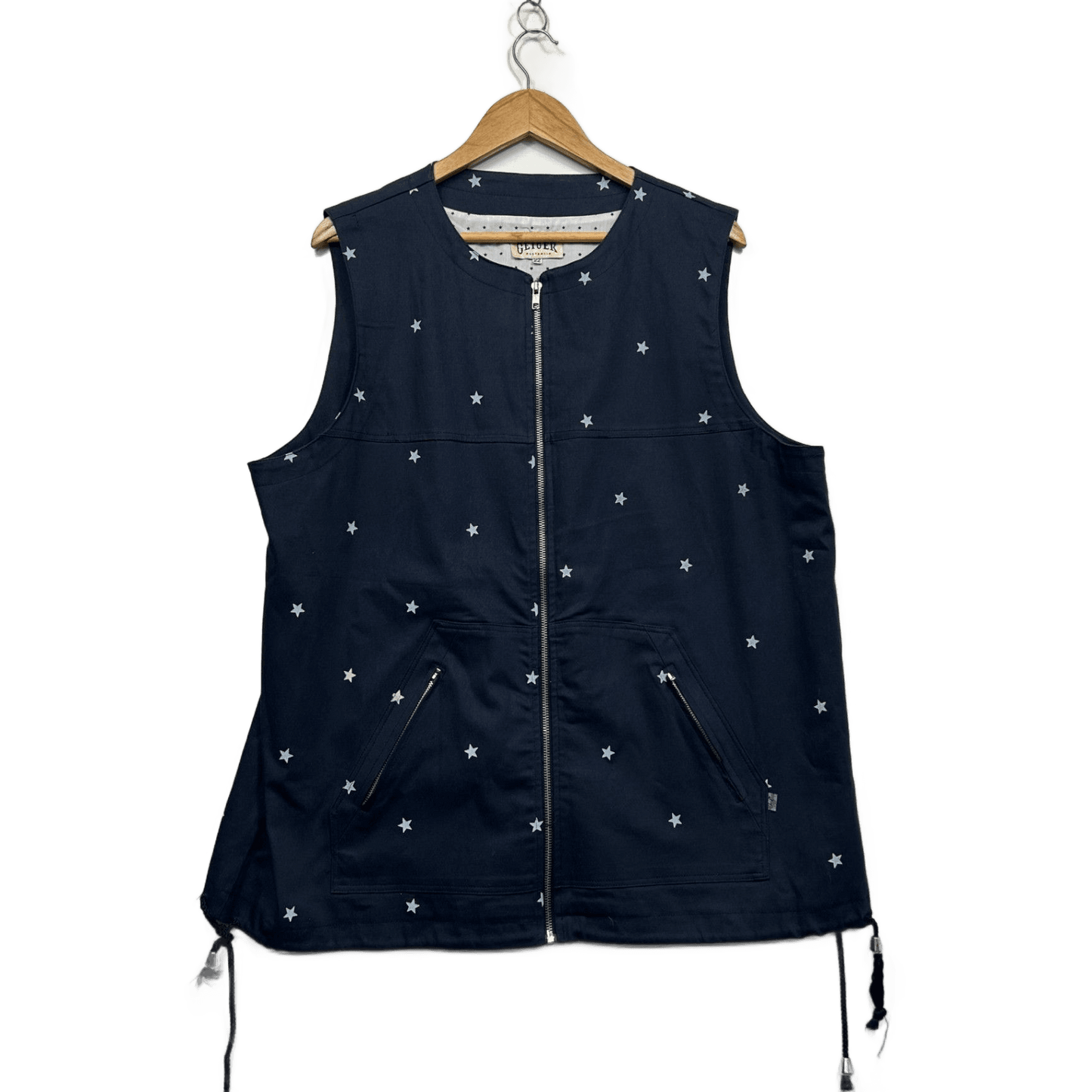 Geiger Navy Star Print Cotton Blend Sleeveless Zip Vest Sz 22 Made in Australia