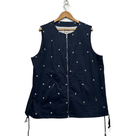 Geiger Navy Star Print Cotton Blend Sleeveless Zip Vest Sz 22 Made in Australia