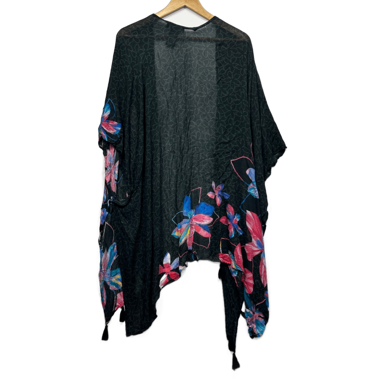 Taking Shape Black Short Sleeve Open Front Cover-Up Kimono One Size