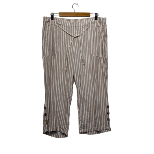 Rockmans Striped Linen Crop Pants Size 18 Pockets