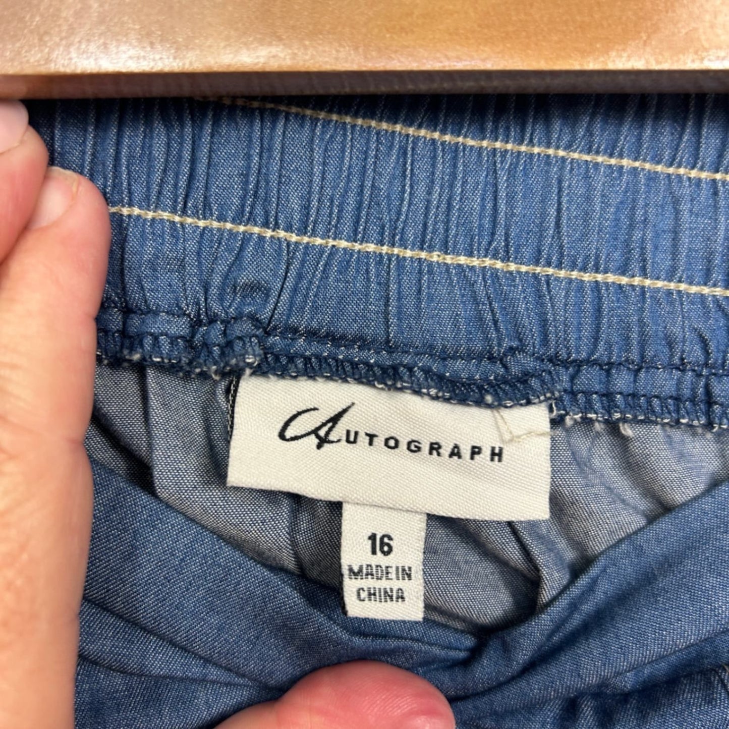 Autograph Chambray Maxi Skirt Size 16 Pockets Elastic Waist