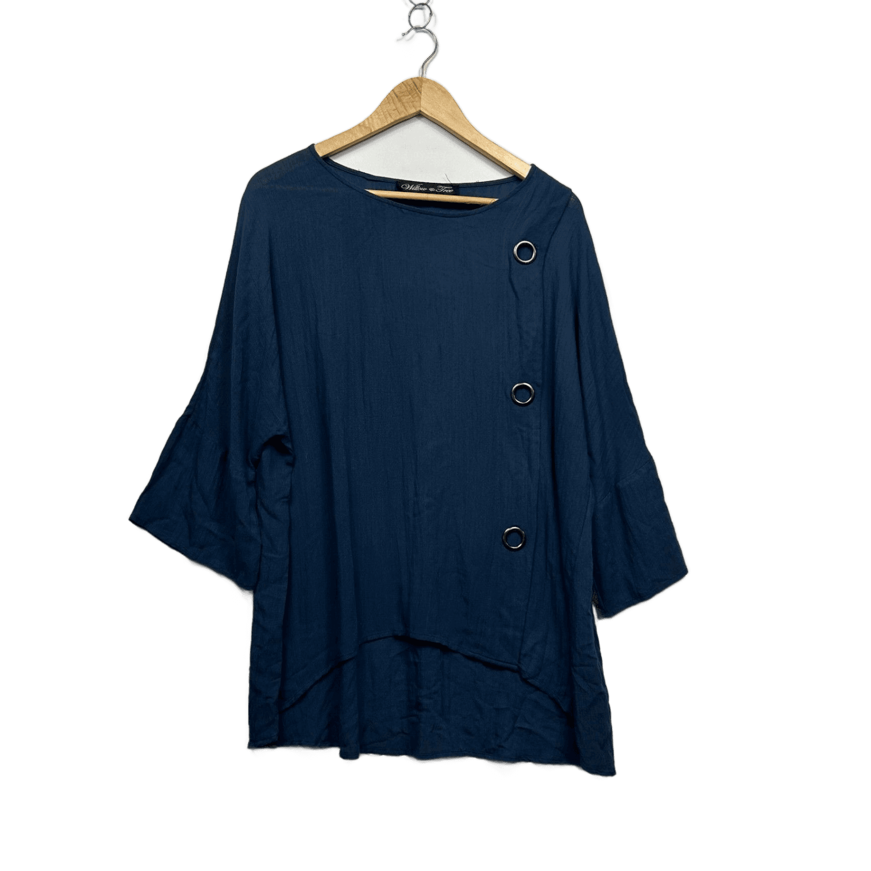 Willow & Tree Layered Navy Long Sleeve Top Size 16 Linen Blend