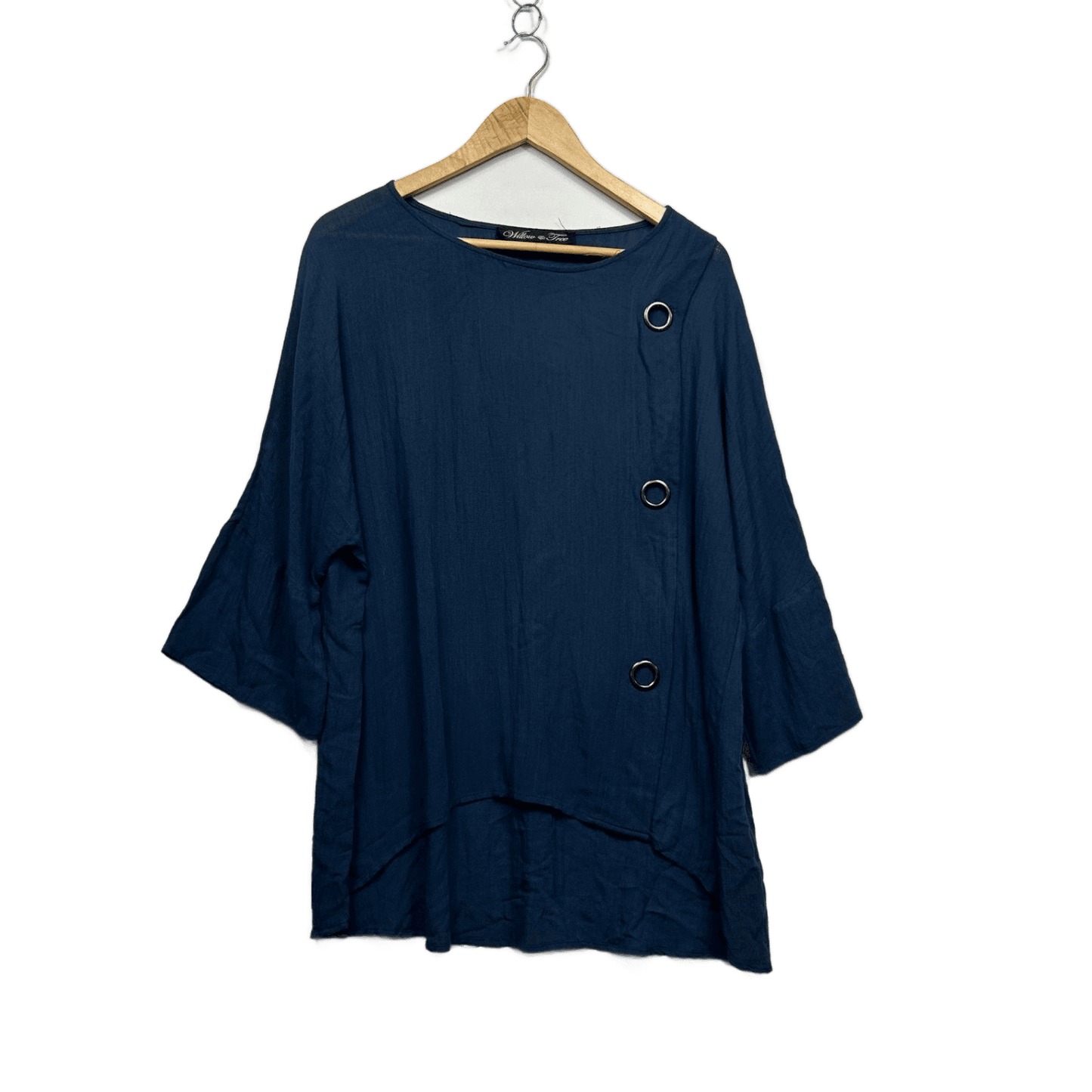 Willow & Tree Layered Navy Long Sleeve Top Size 16 Linen Blend