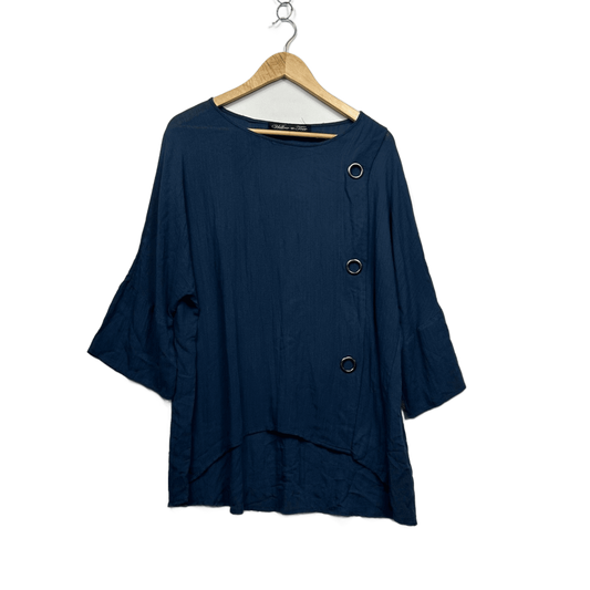 Willow & Tree Layered Navy Long Sleeve Top Size 16 Linen Blend