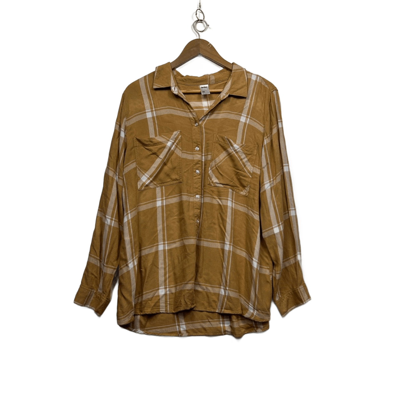 Anko Mustard Yellow Long Sleeve Collared Plaid Shirt Blouse Size 18