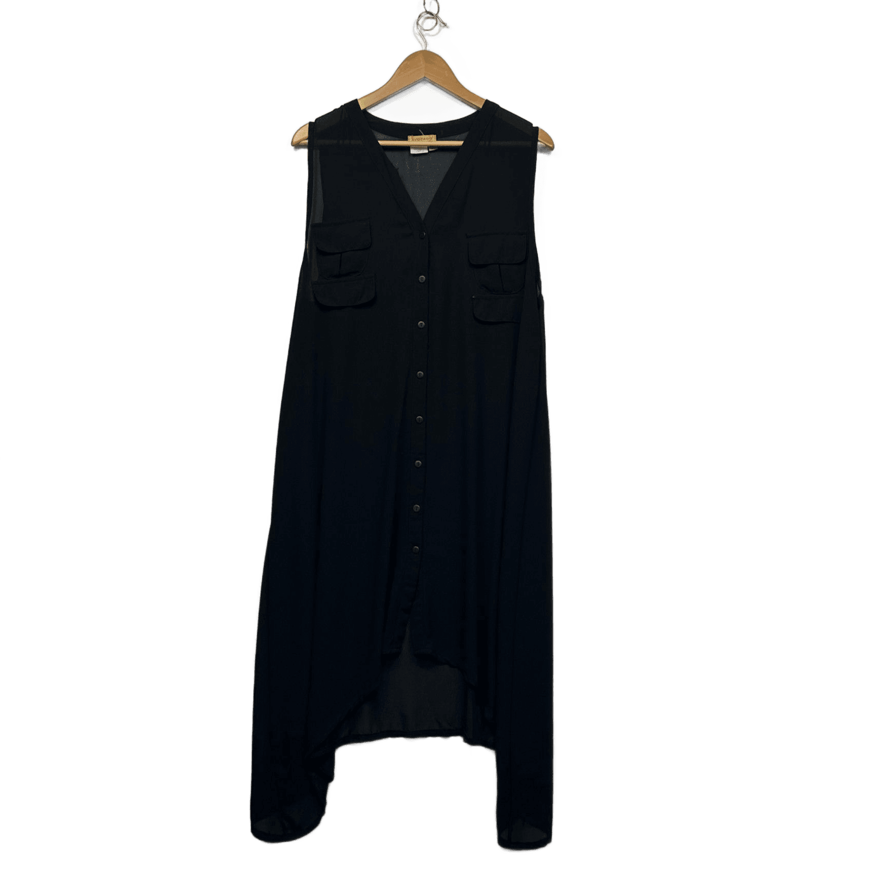 Avocado Black Sleeveless Maxi V-Neck Shirt Dress Cover Up Size 14