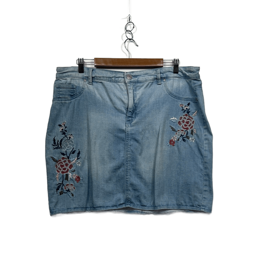 Now Womens Cotton Blend Pockets Denim Mini Skirt Size 16 Floral Embroidered