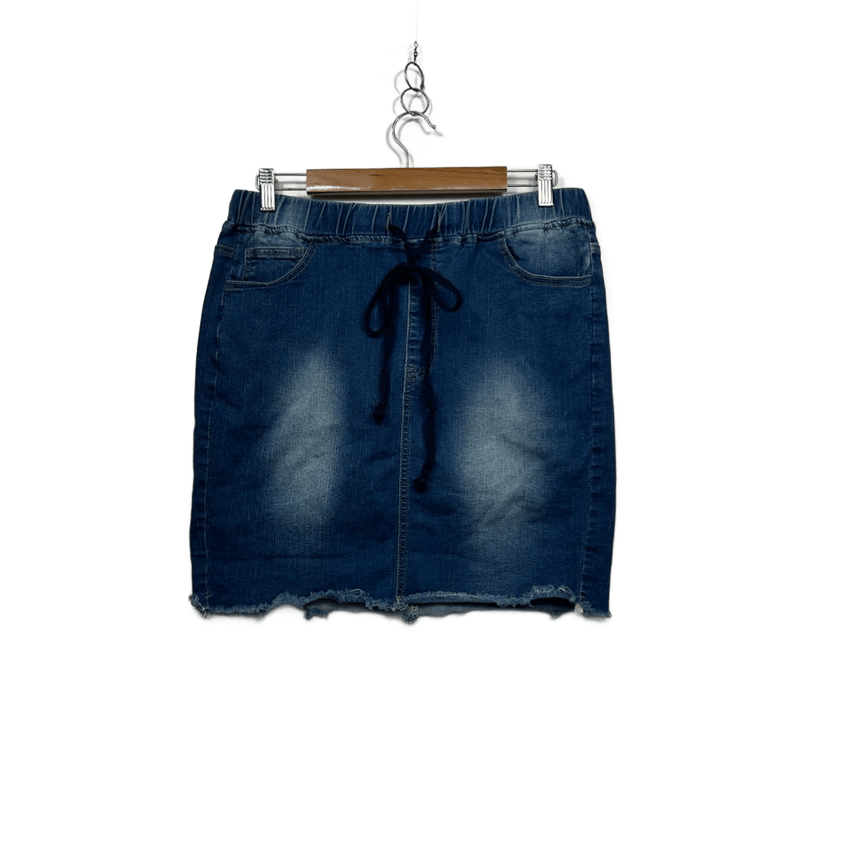 Emery Rose Blue Denim Skirt Size 16 Raw Hem Elastic Waist Short Length