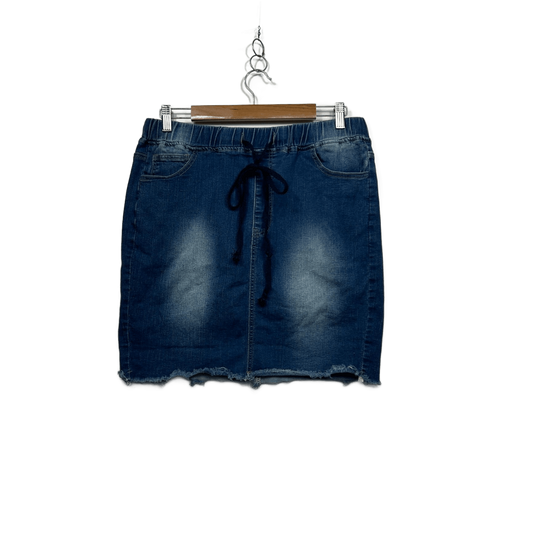 Emery Rose Blue Denim Skirt Size 16 Raw Hem Elastic Waist Short Length